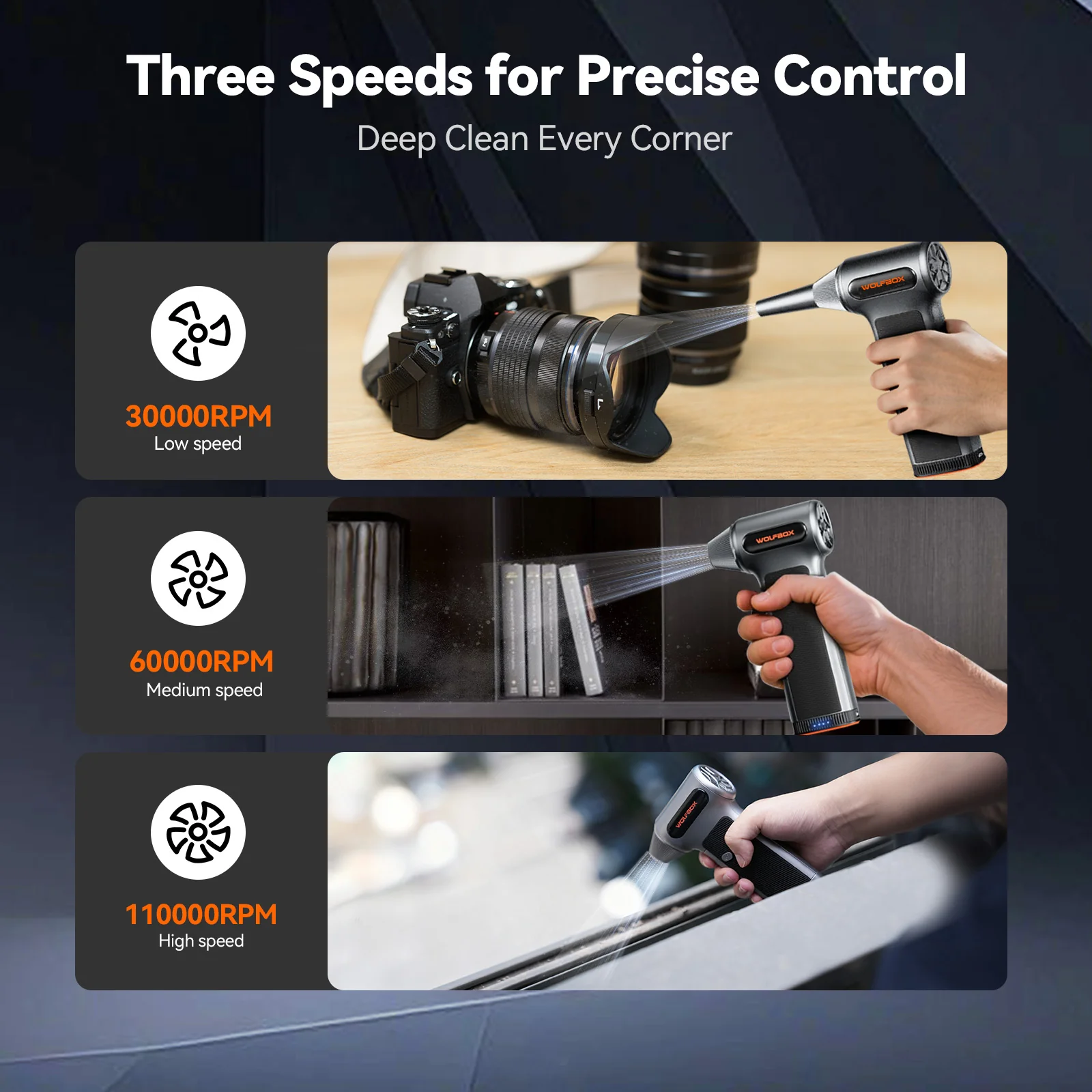 WOLFBOX MF200 Compressed Air Duster - Swappable Battery Cartridge - Image 3