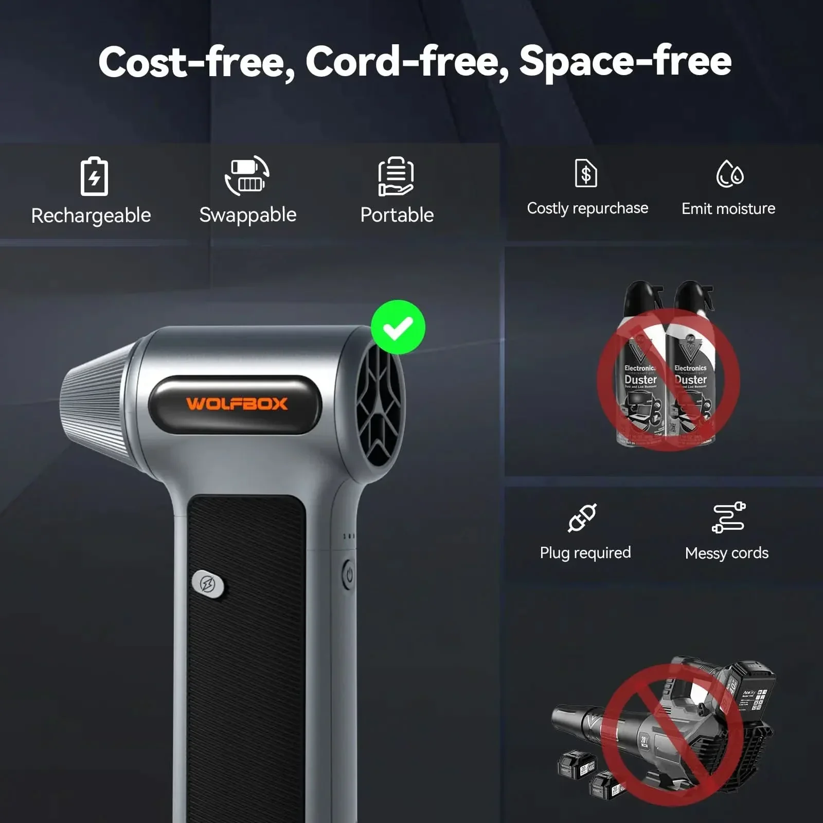 WOLFBOX MF200 Compressed Air Duster - Swappable Battery Cartridge - Image 6