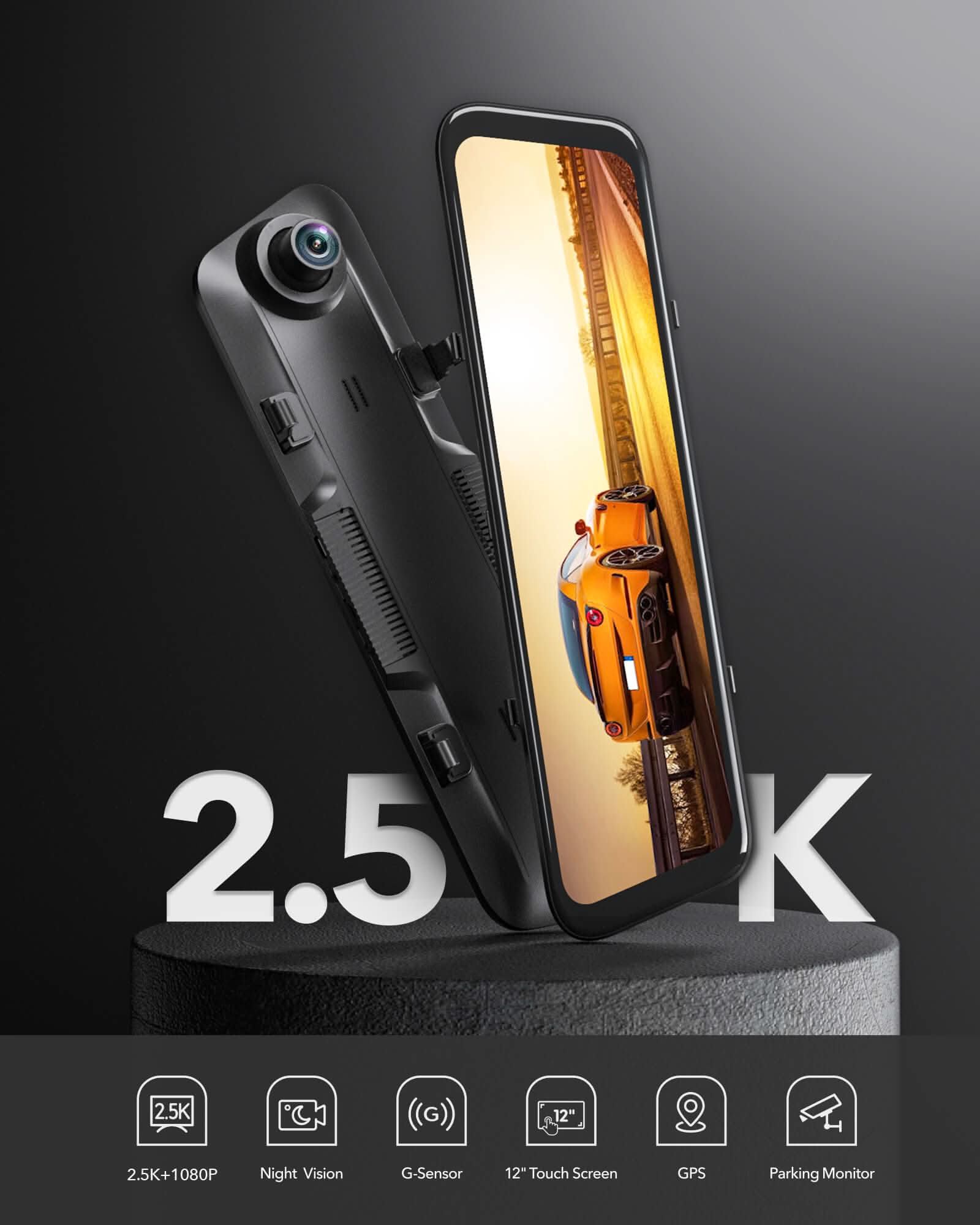 WOLFBOX G840H Rear View Mirror Dash Cam RHD - Image 3