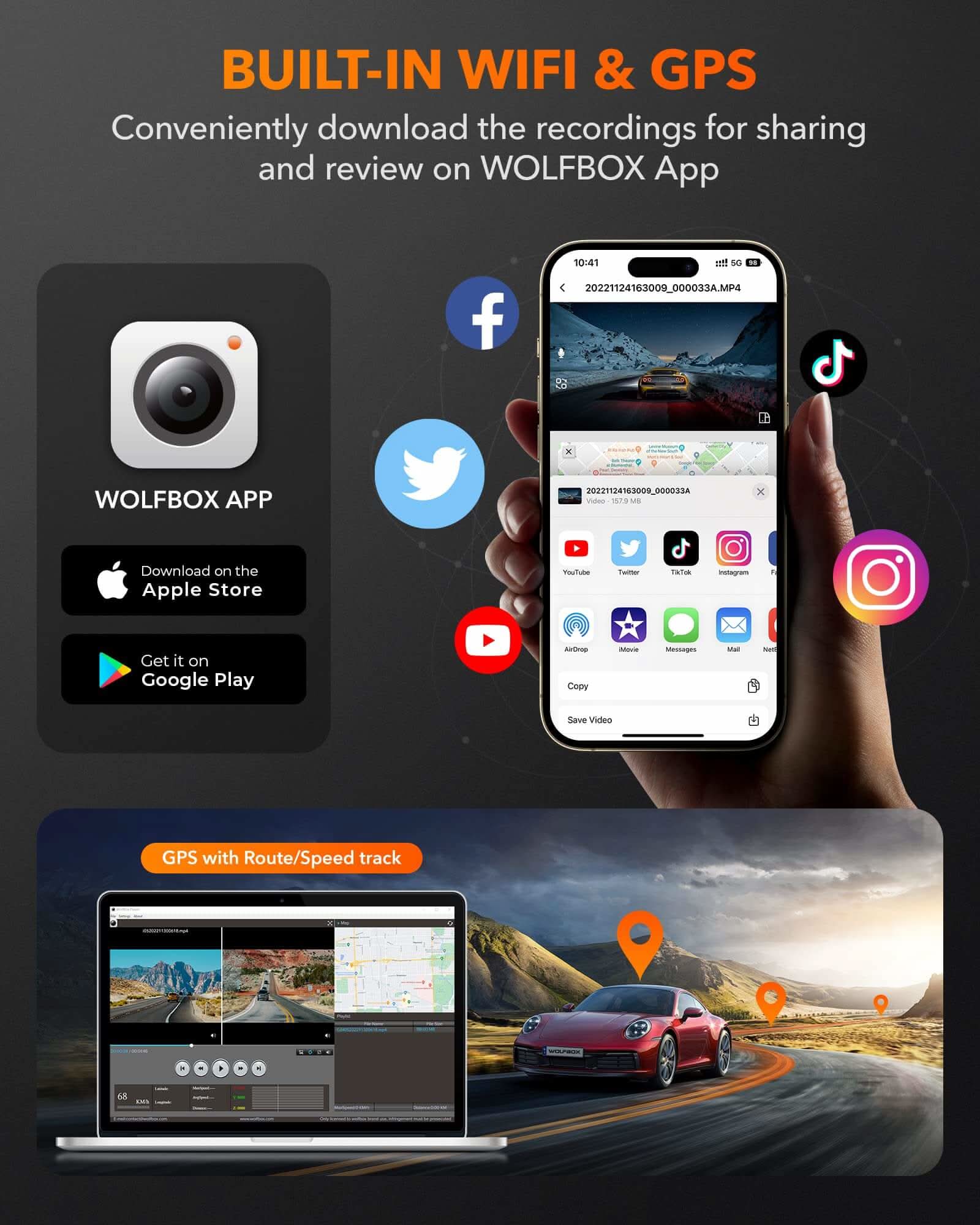 WOLFBOX G840H Rear View Mirror Dash Cam RHD - Image 4