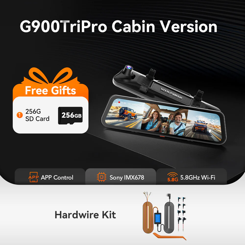 WOLFBOX G900Pro 12MP WiFi Touch Screen Smart Rear View Mirror Dash Cam RHD - Image 10