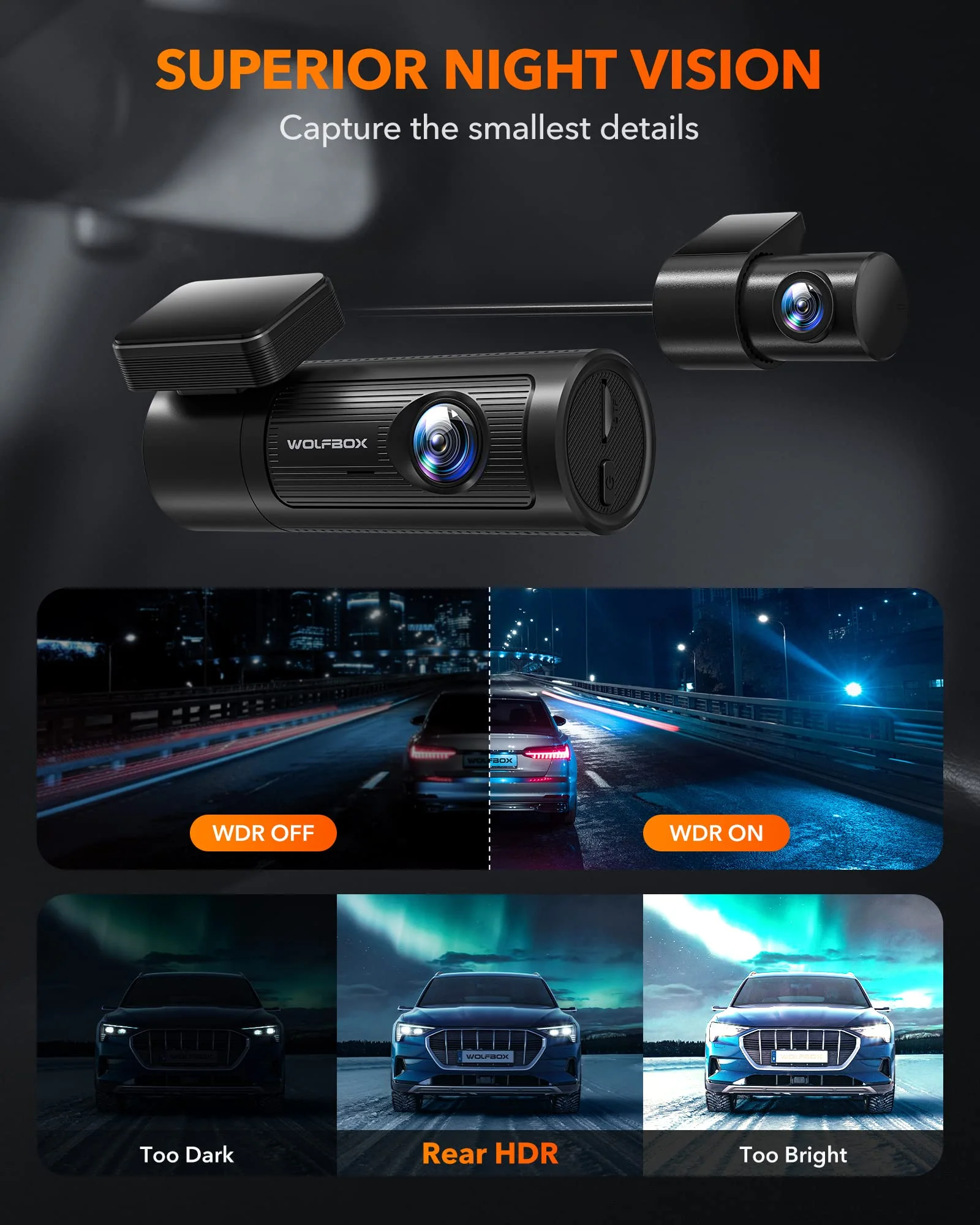 i05 | WOLFBOX Dash Cam Front and Rear, 4K Dash Cam with GPS WiFi UHD 2160P/1600P + 1080P - Image 7