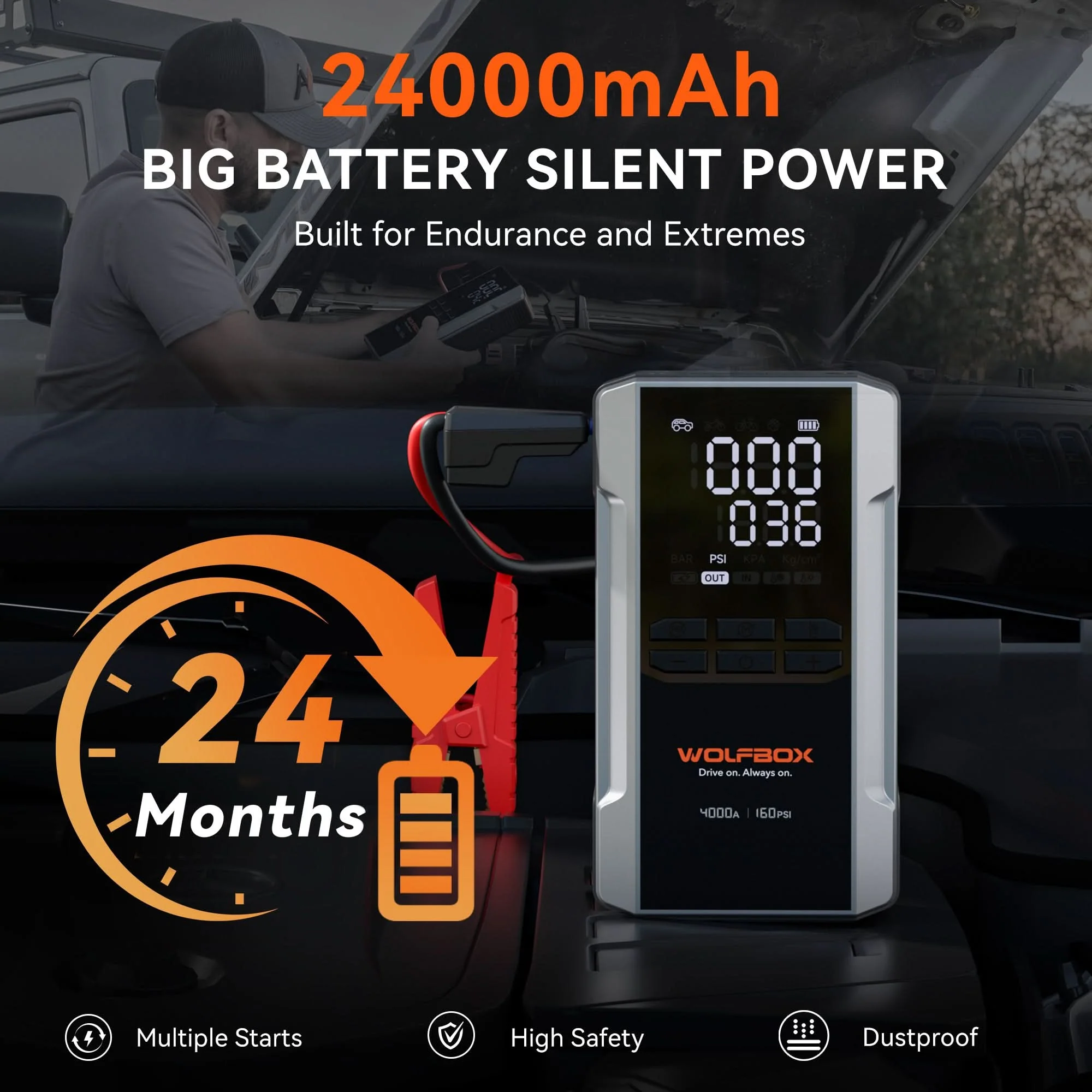 Jump Starter with Air Compressor Tire Inflator | Wolfbox MegaVolt 24Air - Image 5