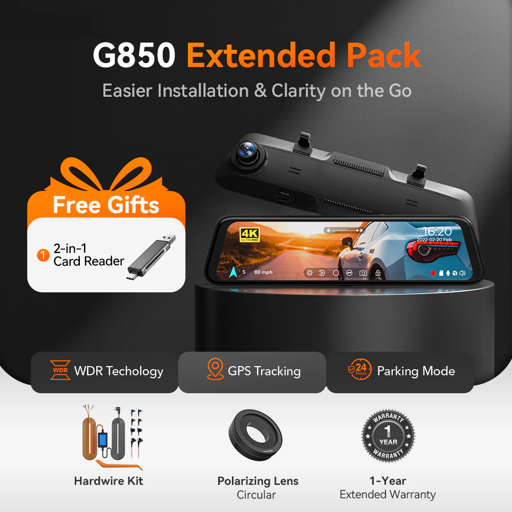 WOLFBOX G850 Rearview Mirror Backup Camera Dash Cam RHD - Image 8