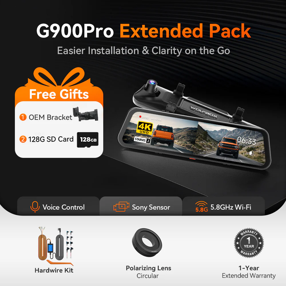 WOLFBOX G900Pro 12MP WiFi Touch Screen Rear View Mirror Dash Cam Smart Mirror RHD - Image 11