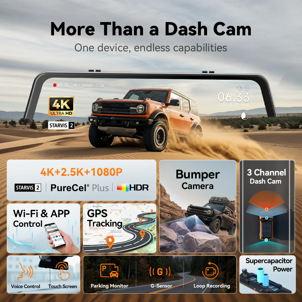 WOLFBOX G900 TriPro Bumper Version 3 Channel Rear View Mirror RHD - Image 9