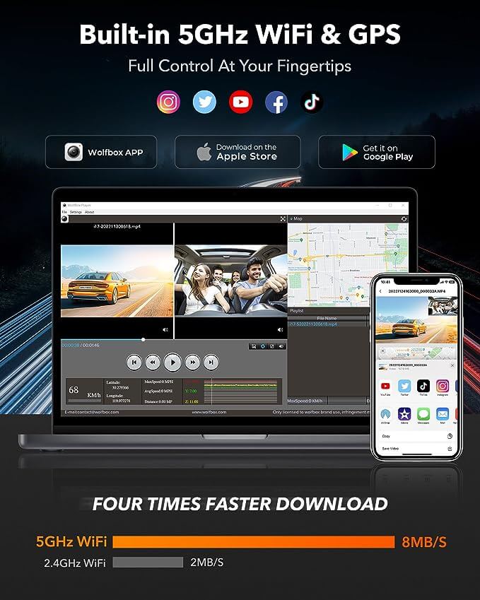 WOLFBOX i17 4K+2.5K 5G WiFi Super IR Night Vision Dash Cam - Image 3