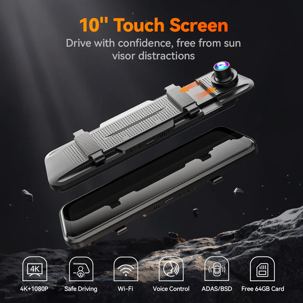 WOLFBOX M40 4K 10" ADAS WIFI Touch Screen Mirror Dash Cam - Image 3